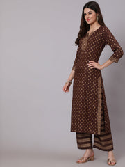 Women Choklet Brown Ethnic Kurta With Palazzo And Net Dupatta