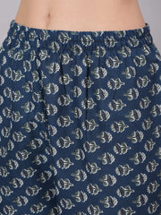 Women Green And Blue Printed Flared Kurta With Palazzo And Dupatta