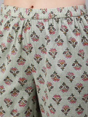 Women Green Printed Straight Kurta With Palazzo & Dupatta