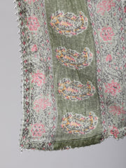 Women Green Printed Straight Kurta With Palazzo & Dupatta