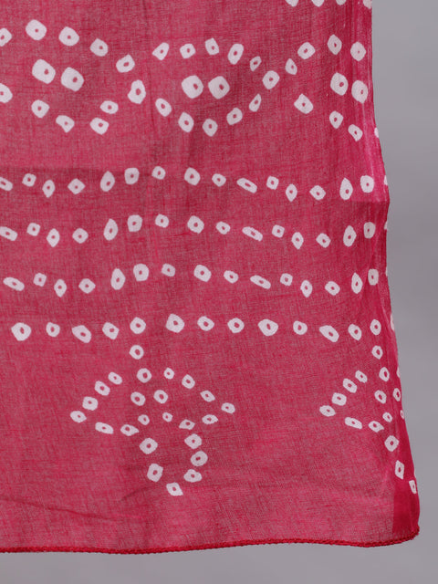 Women Pink Bandhini Printed Flared Kurta With Trouser With Dupatta