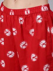 Women Red Dyed Printed Kurta And Trouser With Dupatta