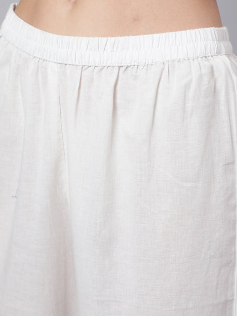 Women Yellow Printed Straight Kurta With Solid White Palazzo