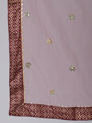 Women Burgundy Embroidered Kurta With Palazzo &  Dupatta