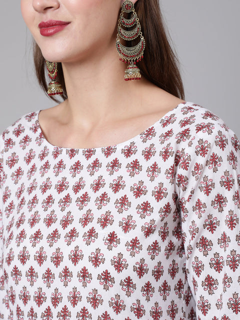 Women Off White Flared Kurta With Trouser & Dupatta