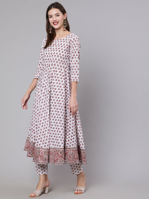 Women Off White Flared Kurta With Trouser & Dupatta