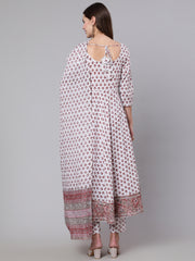 Women Off White Flared Kurta With Trouser & Dupatta