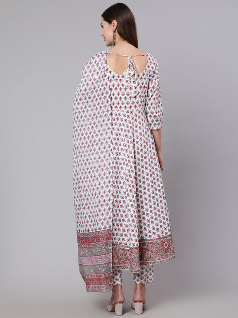 Women Off White Flared Kurta With Trouser & Dupatta
