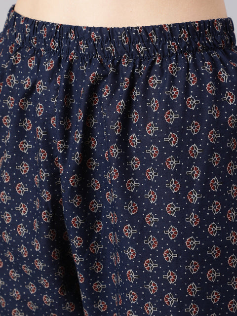 Women Blue Ethnic Printed Kurta With Trouser And Dupatta