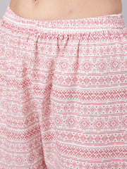 Women Pink Printed Flared Kurta With Trouser & Dupatta