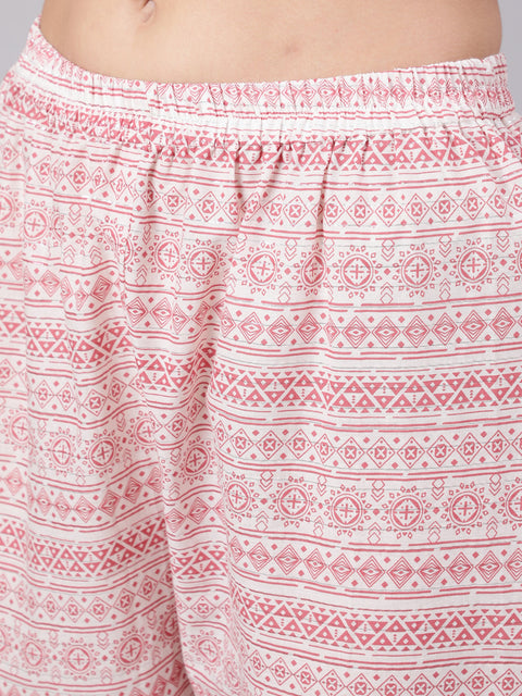 Women Pink Printed Flared Kurta With Trouser & Dupatta