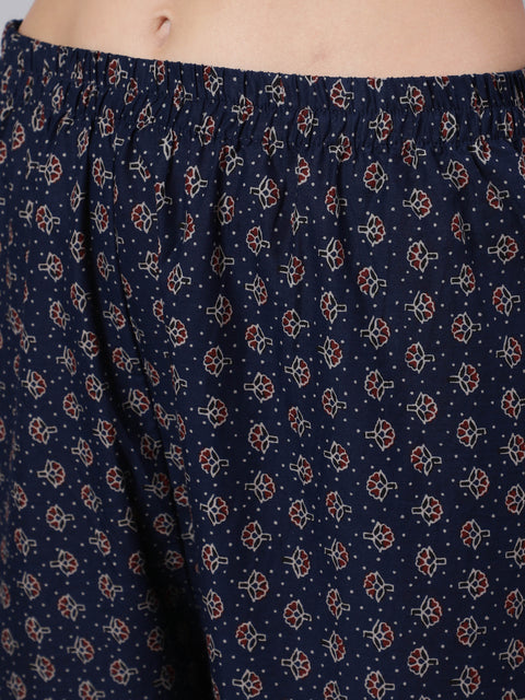 Women Blue Ethnic Printed Kurta With Trouser And Dupatta