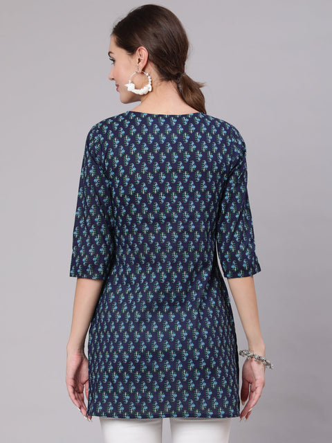 Navy Blue & White Printed Tunic