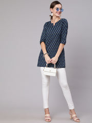 Navy Blue & White Printed Tunic