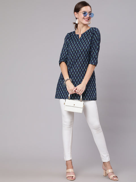 Navy Blue & White Printed Tunic
