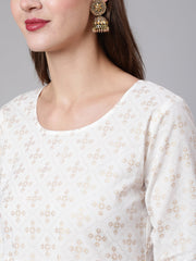 Women Off White Flared Kurta With Trouser & Dupatta