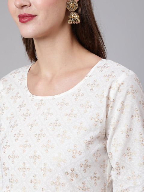 Women Off White Flared Kurta With Trouser & Dupatta