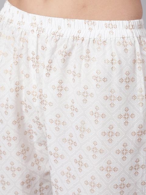 Women Off White Flared Kurta With Trouser & Dupatta