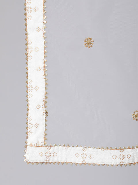 Women Off White Flared Kurta With Trouser & Dupatta