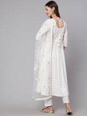 Women Off White Flared Kurta With Trouser & Dupatta