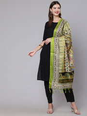 Women Black Solid Kurta And Palazzo With Printed Dupatta