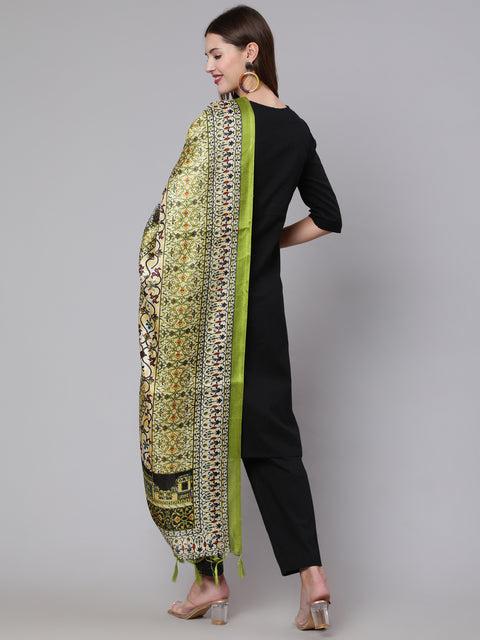 Women Black Solid Kurta And Palazzo With Printed Dupatta