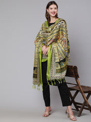 Women Black Solid Kurta And Palazzo With Printed Dupatta