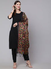 Women Black Solid Kurta And Palazzo With Printed Dupatta