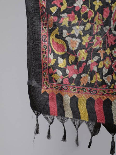 Women Black Solid Kurta And Palazzo With Printed Dupatta