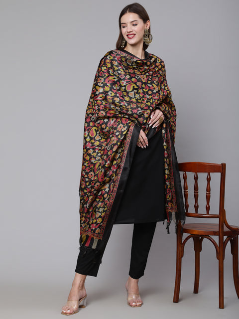Women Black Solid Kurta And Palazzo With Printed Dupatta