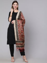 Women Black Solid Kurta And Palazzo With Printed Dupatta