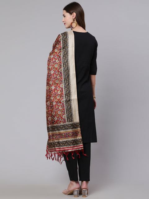 Women Black Solid Kurta And Palazzo With Printed Dupatta