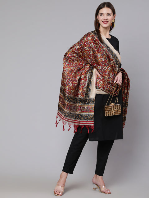 Women Black Solid Kurta And Palazzo With Printed Dupatta