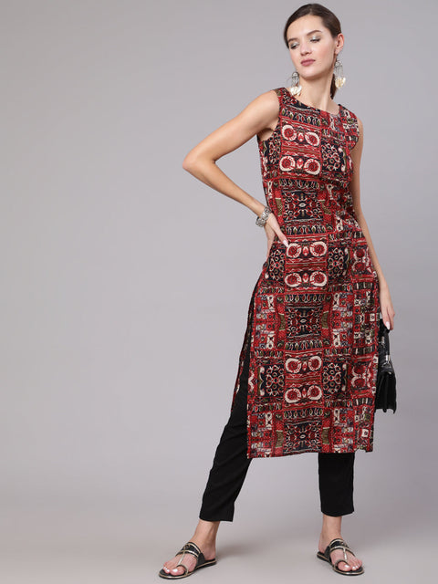 Women Multicoloured Printed Thread Work Kurta