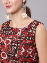 Women Multicoloured Printed Thread Work Kurta