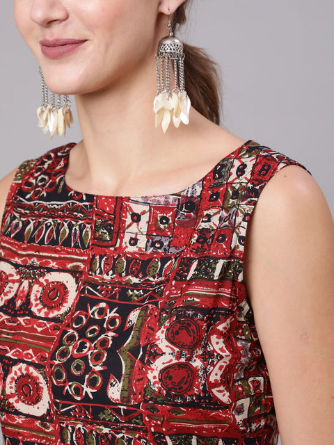 Women Multicoloured Printed Thread Work Kurta