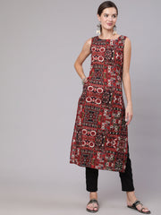 Women Multicoloured Printed Thread Work Kurta