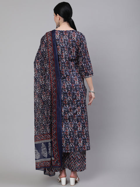Women Multi Printed Straight Kurta With Palazzo & Dupatta