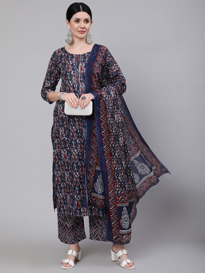 Women Multi Printed Straight Kurta With Palazzo & Dupatta