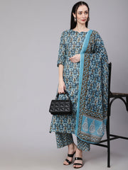 Women Multi Ethnic Printed Kurta With Palazzo And Dupatta