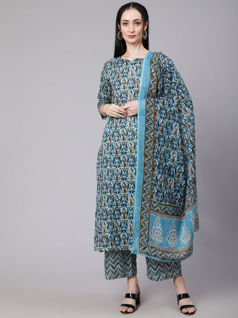 Women Multi Ethnic Printed Kurta With Palazzo And Dupatta
