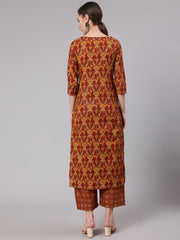 Women Maroon Floral Printed Straight Kurta And Palazzo