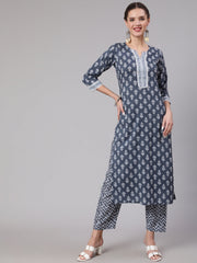 Women Grey Printed Straight Kurta And Palazzo