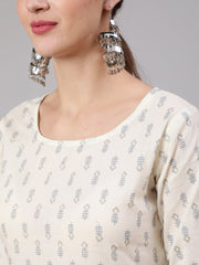 Women Off White Printed Straight Kurta With Trouser