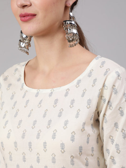 Women Off White Printed Straight Kurta With Trouser