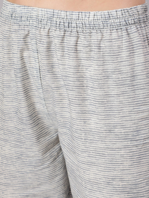 Women Off White Printed Straight Kurta With Trouser