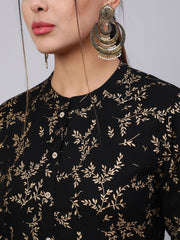 Women Black Ethnic Printed Straight Kurta With Trouser