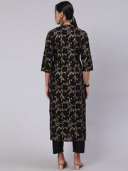 Women Black Ethnic Printed Straight Kurta With Trouser