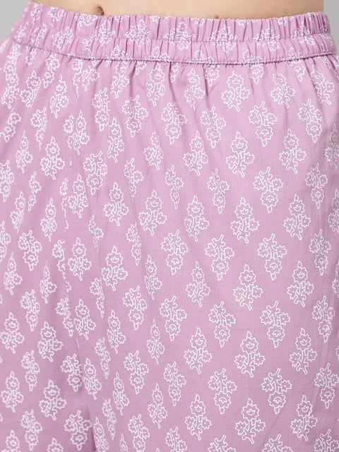 Women Levender Printed Straight Kurta With Palazzo & Dupatta