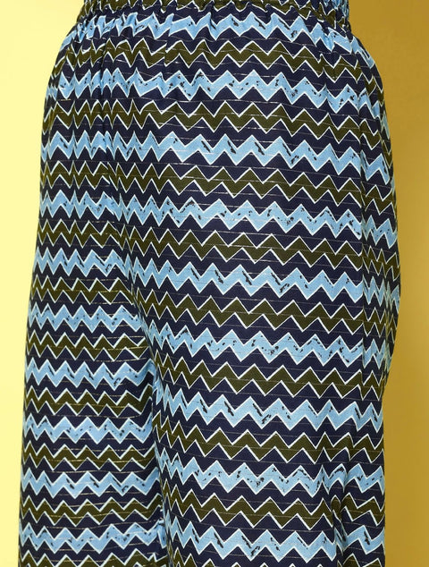 Women Indigo Blue Floral Printed Flared Kurta With Trouser And Dupatta